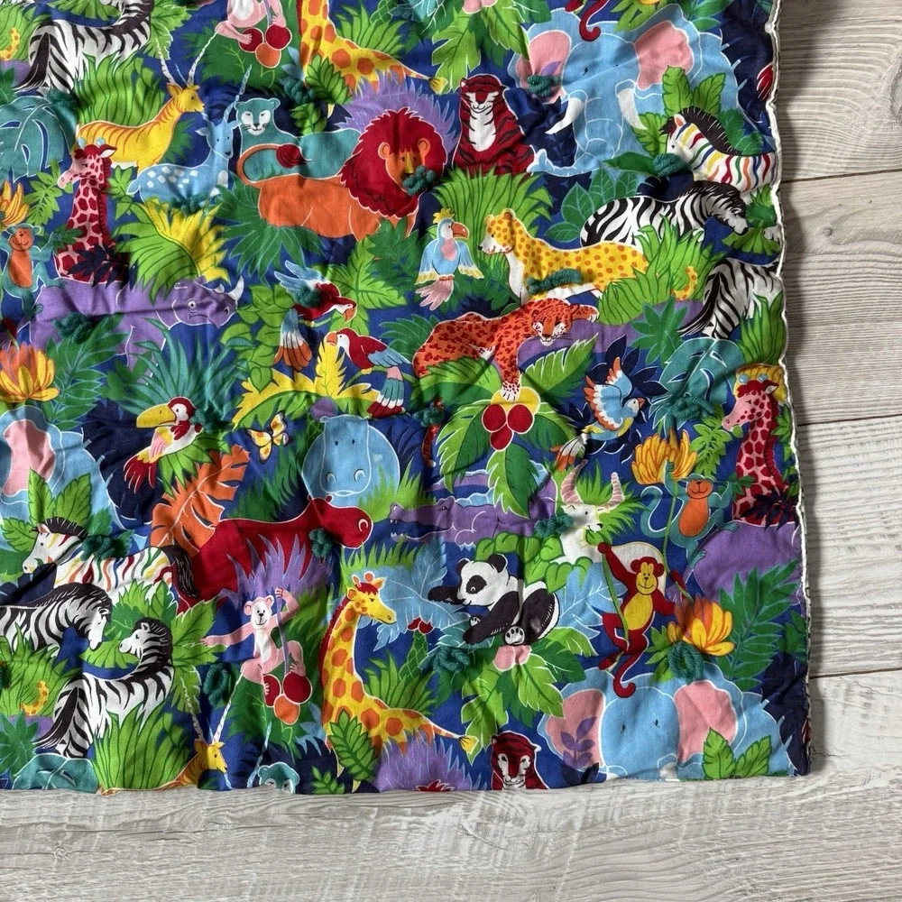 Handmade VTG Colorful Baby Quilt Animals Animal Print Hand Tied Cheetah Leopard